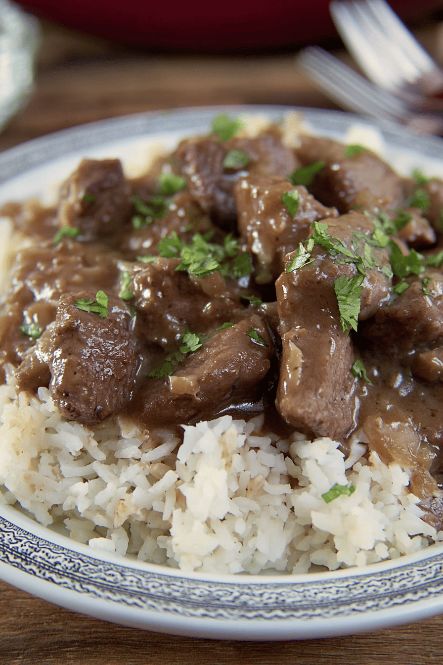 Southern Beef Tips with Savory Gravy Over Rice