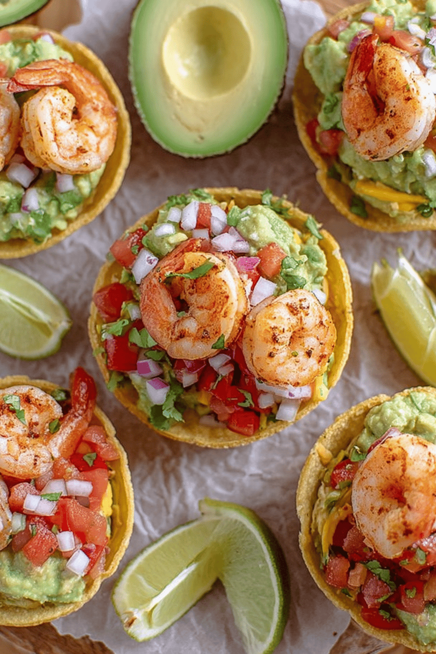 Spicy Shrimp Tostada Bites with Guacamole