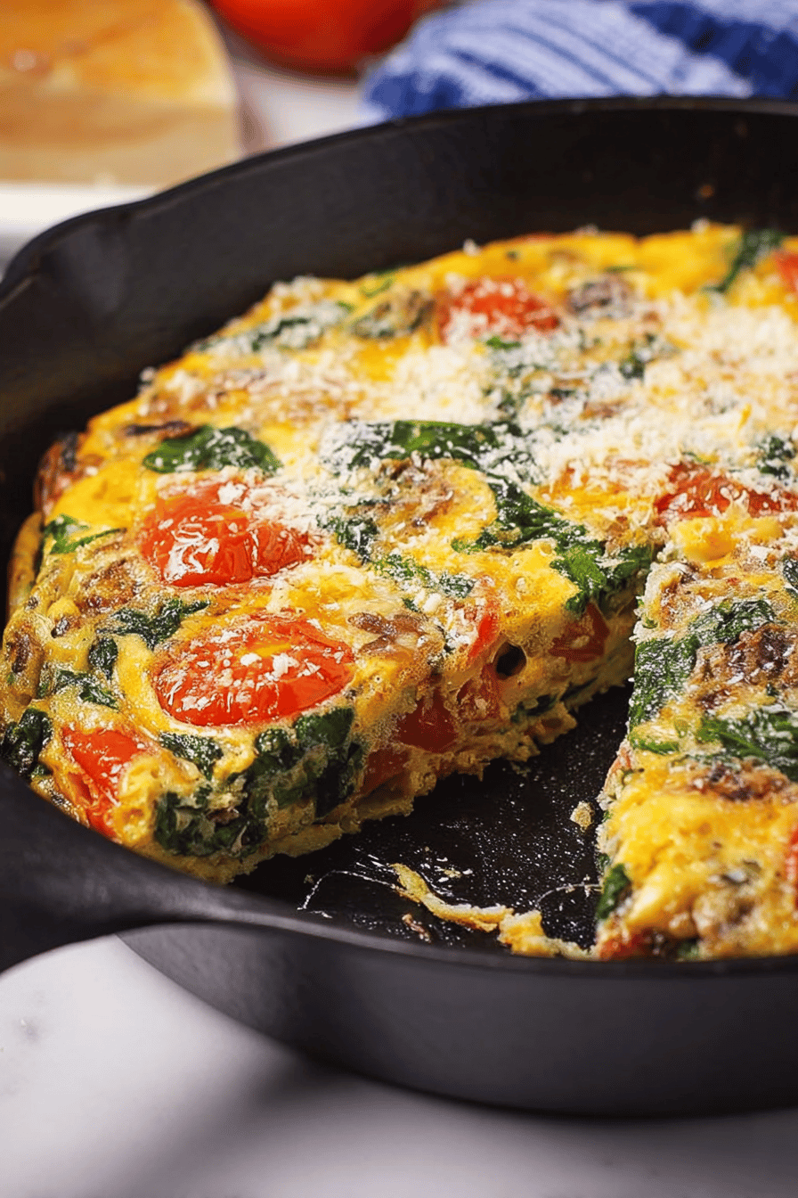 Spinach Tomato Parmesan Frittata for Breakfast