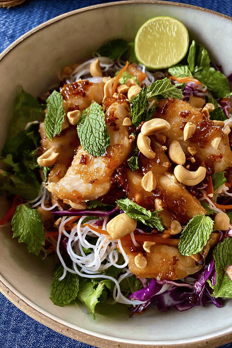 Sticky Chicken Rice Noodle Salad