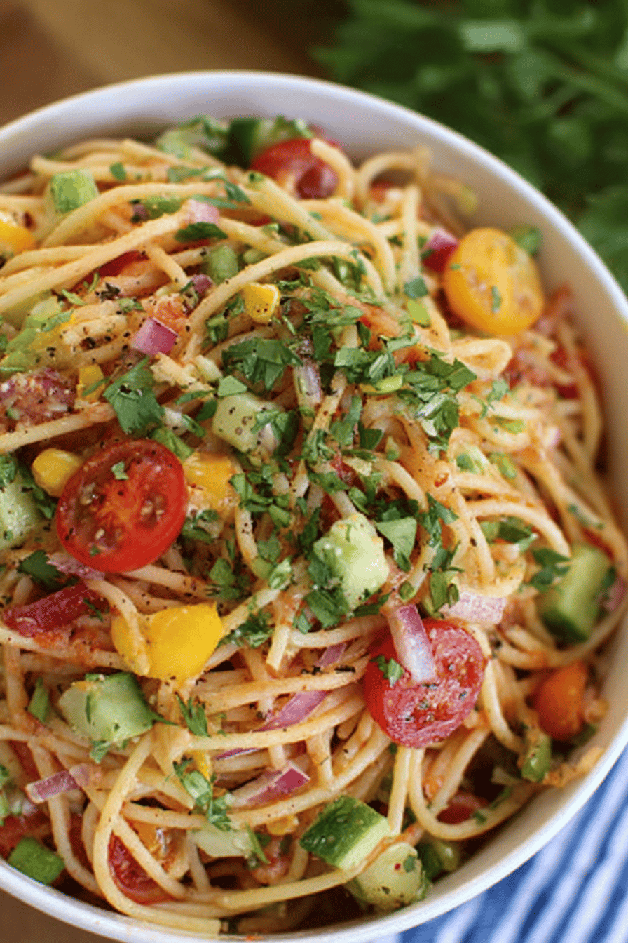Zesty Italian Ranch Spaghetti Salad for Cookouts