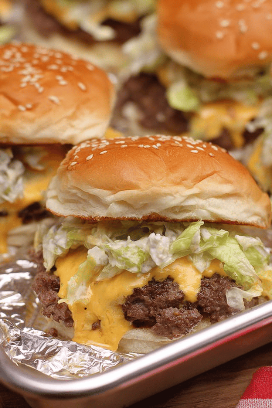 Beefy Big Mac Sliders with Cheesy Sauce