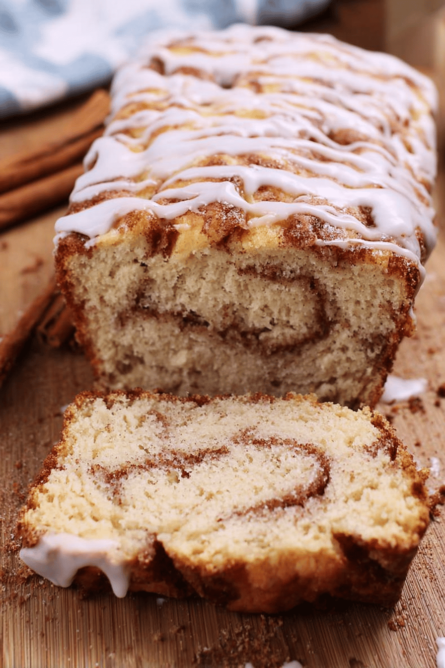 Cinnamon Swirl Cream Cheese Glazed Quick Bread