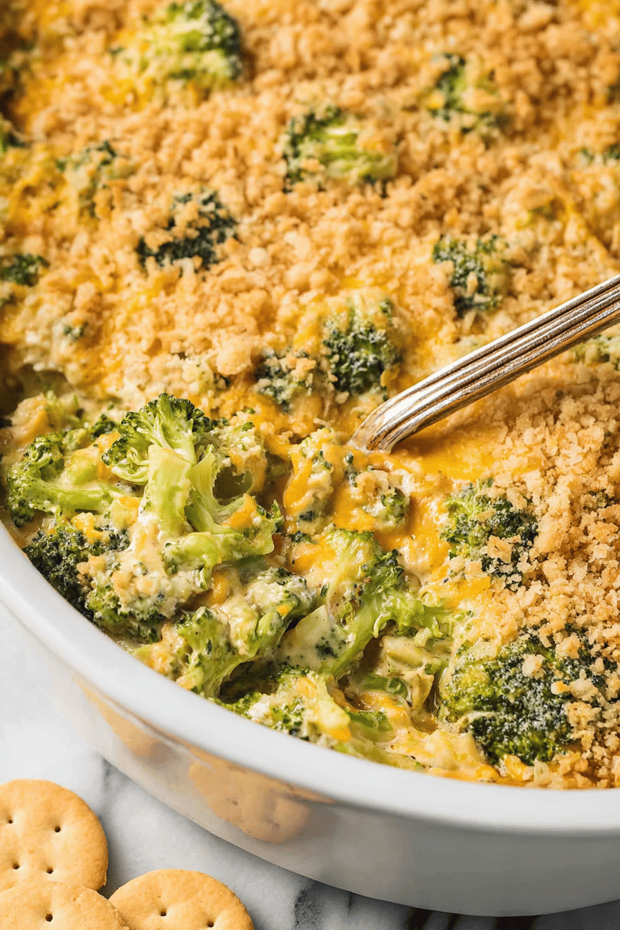 Creamy Broccoli Cheese Casserole with Ritz Topping