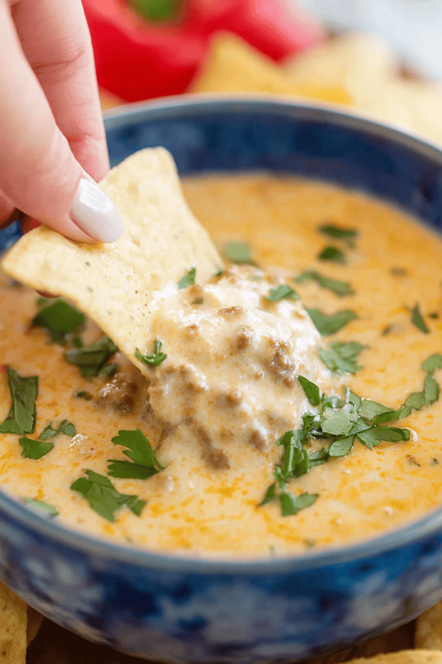 Creamy Cottage Cheese Queso with Beef and Chiles
