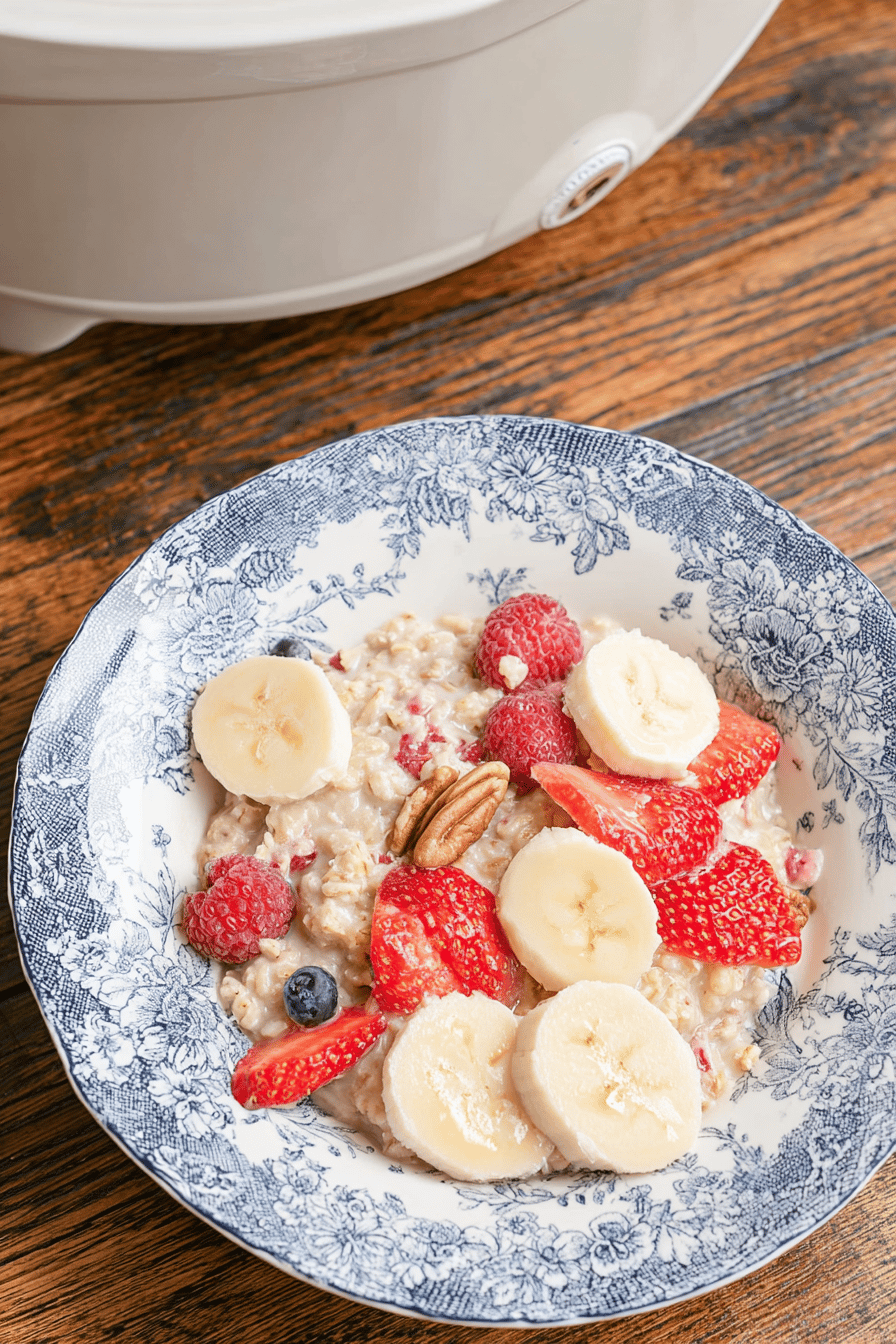 Creamy Crockpot Oatmeal with Berries and Bananas