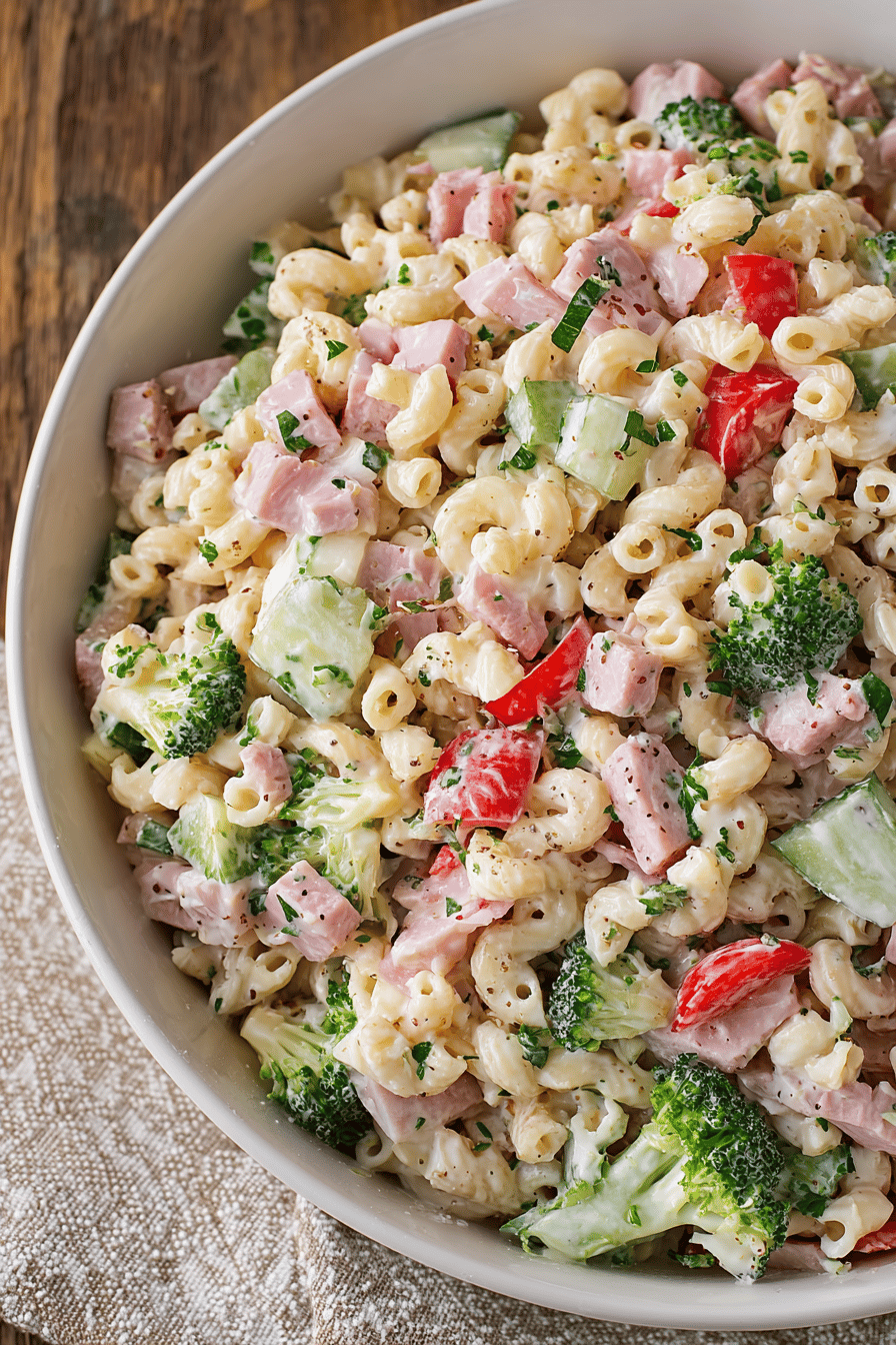 Creamy Ham Pasta Salad with Crunchy Veggies