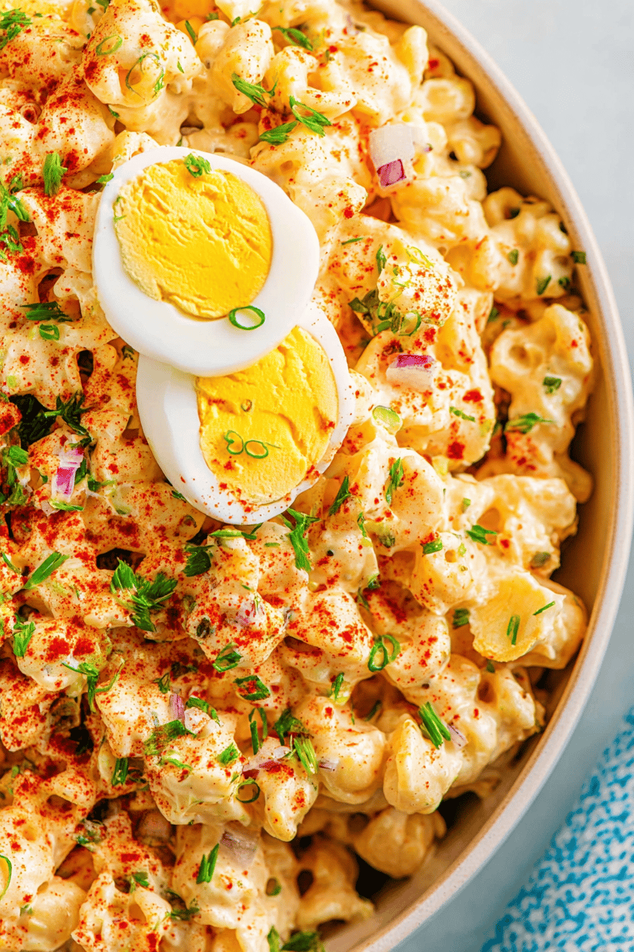 Deviled Egg Pasta Salad with Creamy Pickle Dressing