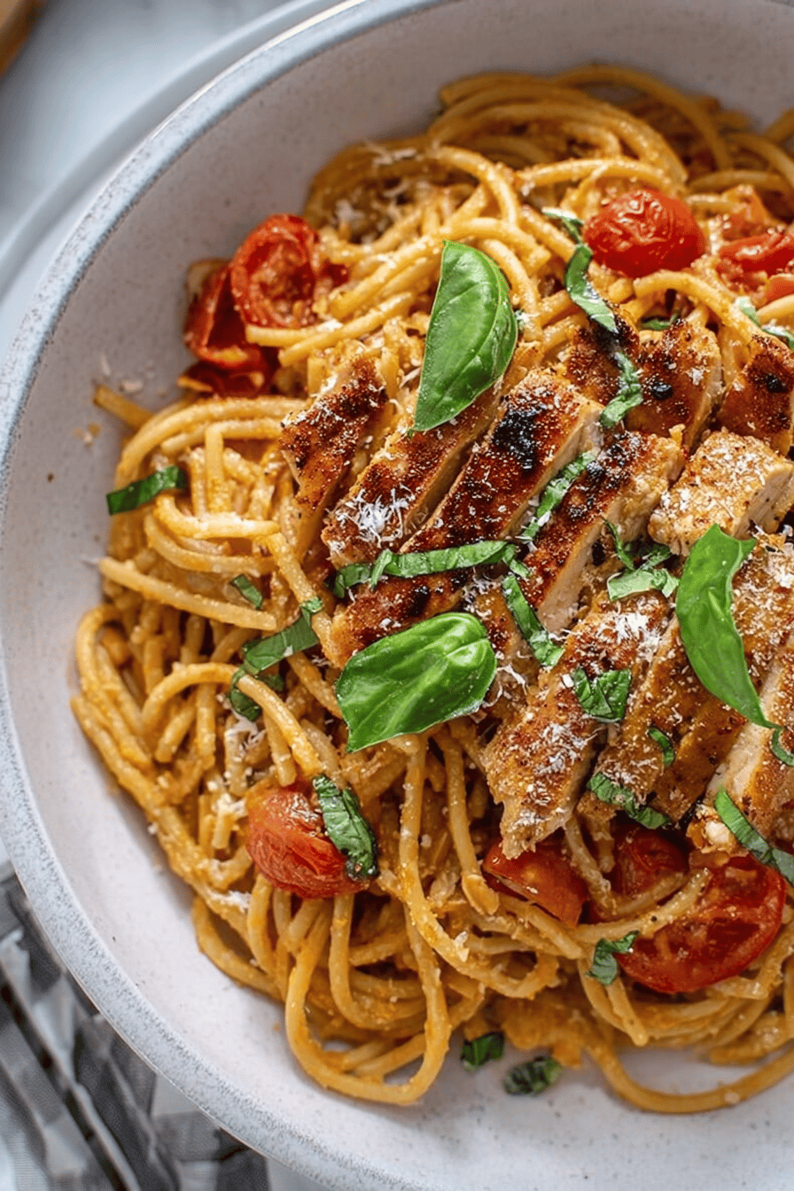 Easy One-Pot Bruschetta Chicken Pasta