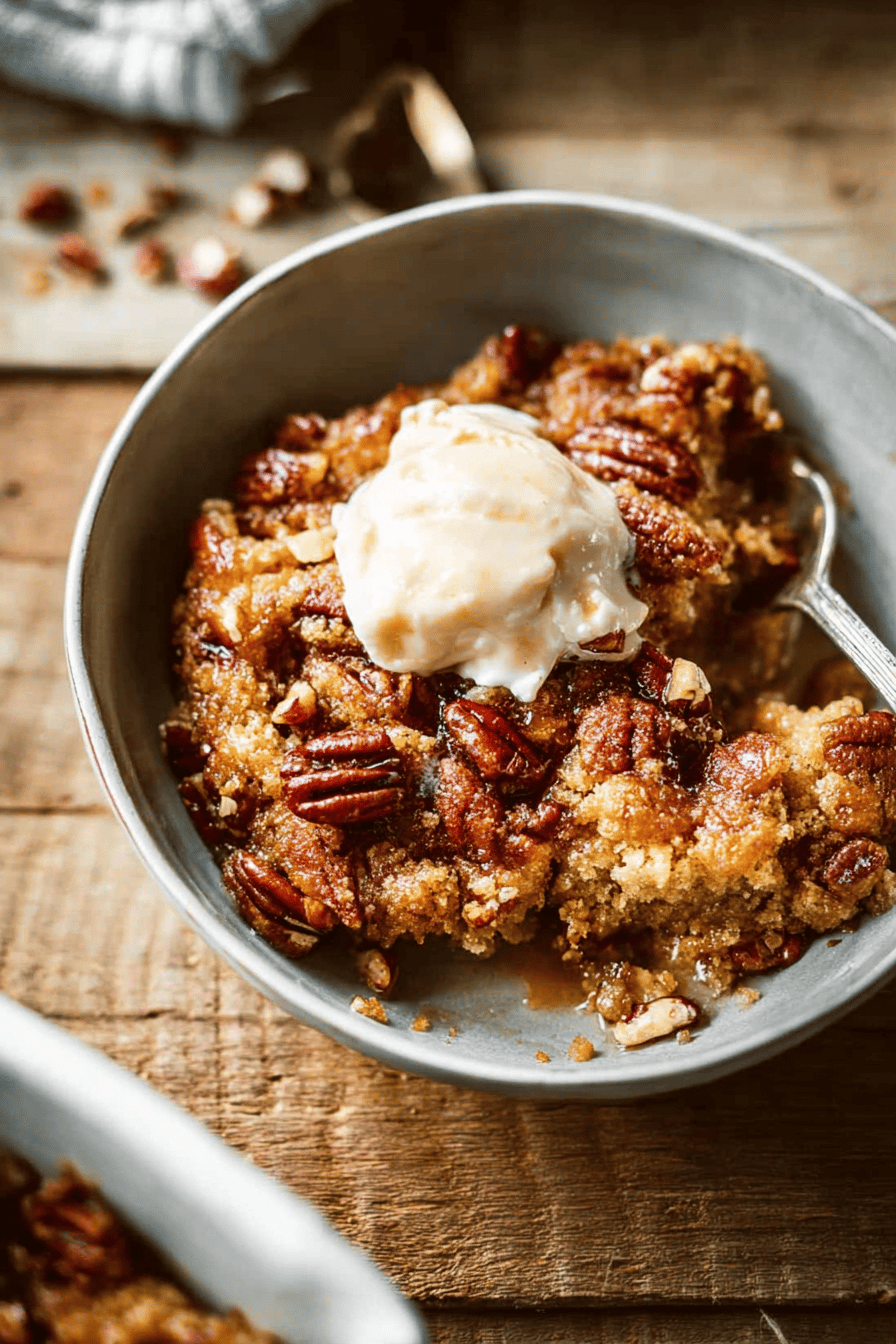 Gooey Pecan Cobbler with Cake-Like Topping