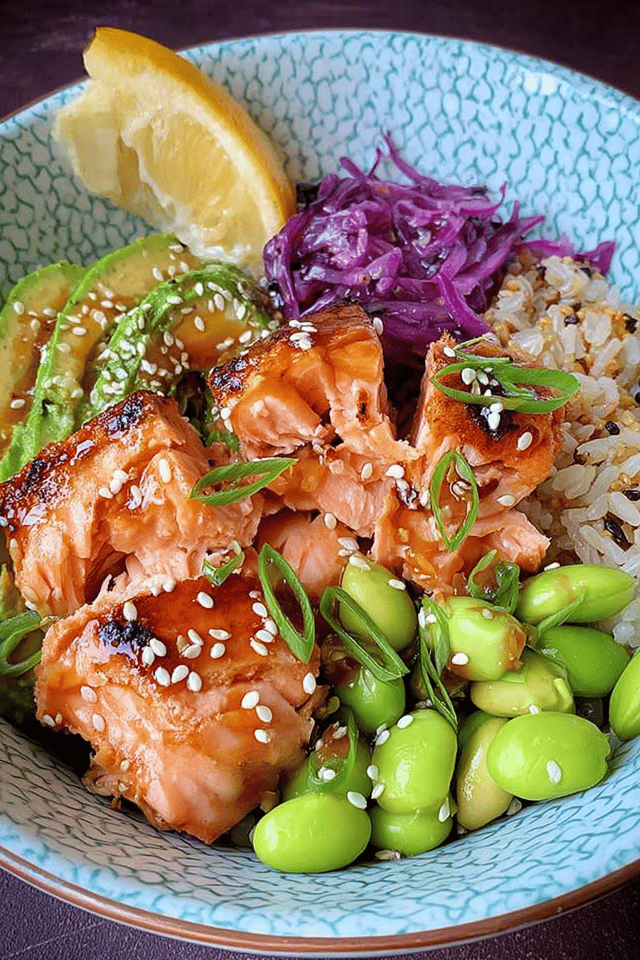 Grilled Honey Soy Salmon Veggie Rice Bowls