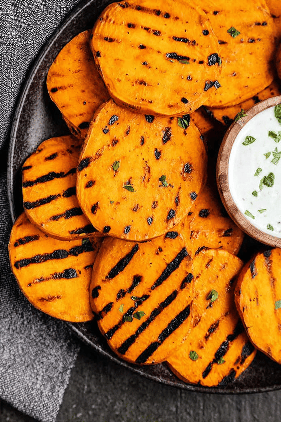 Grilled Sweet Potatoes with Herbed Yogurt Dip