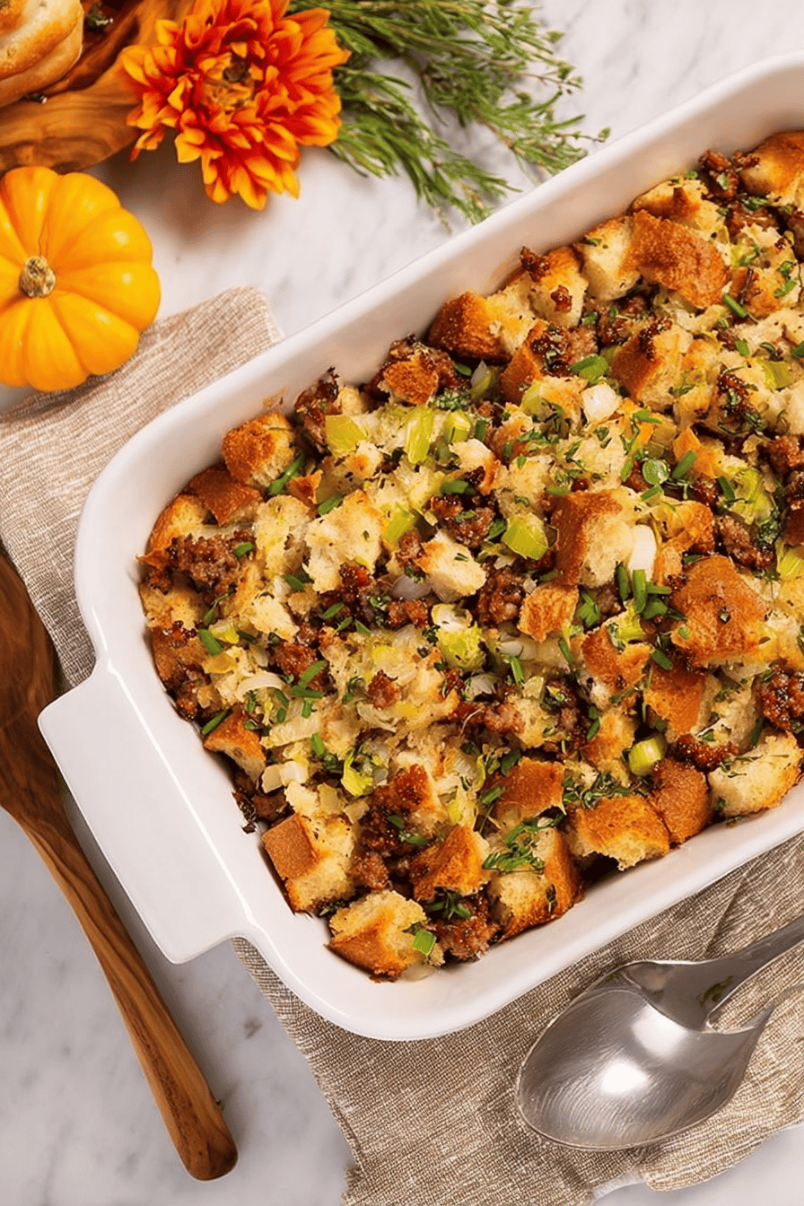 Herbed Sausage Stuffing with Crispy Golden Edges