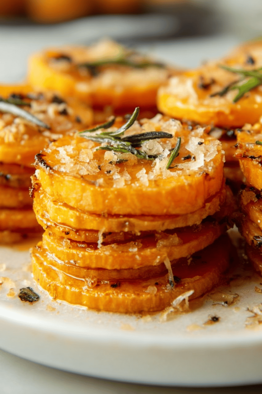 Honey Parmesan Rosemary Sweet Potato Stacks