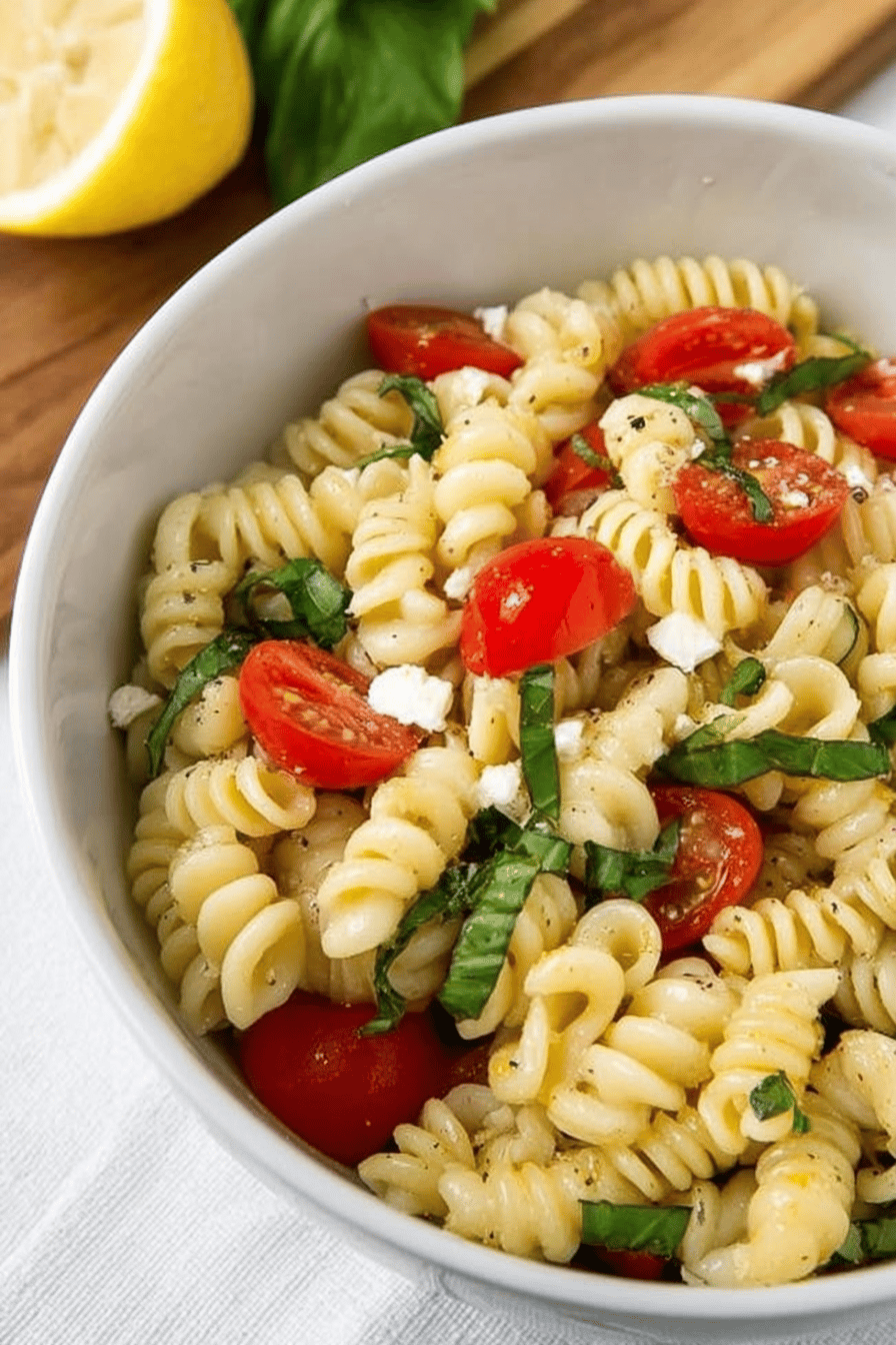 Lemon Basil Pasta Salad with Feta & Tomatoes
