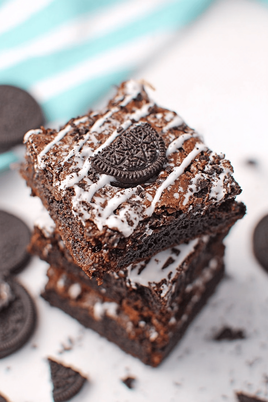 Oreo Brownies with Vanilla Drizzle