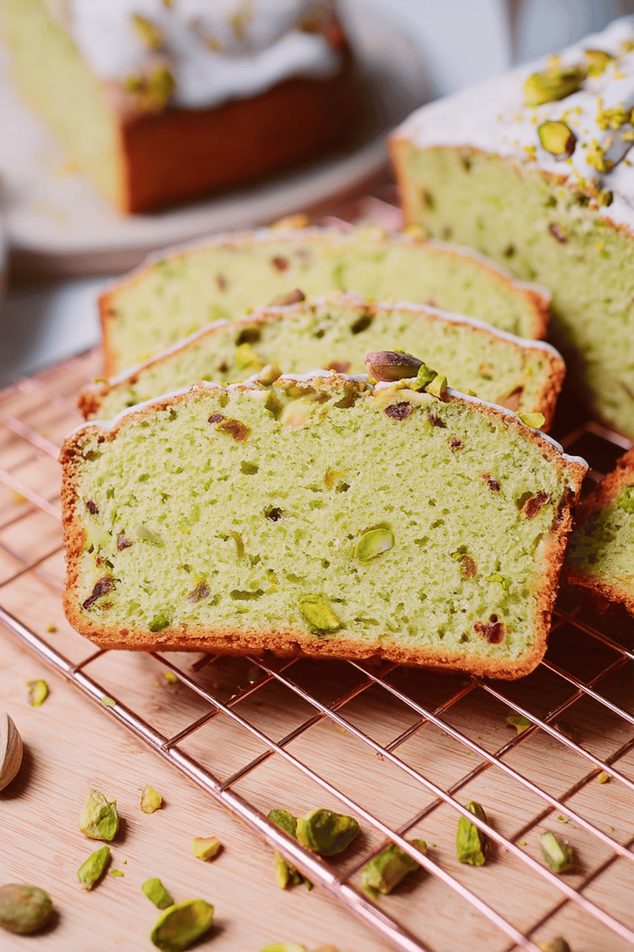 Pistachio Pound Quick Bread with Glaze