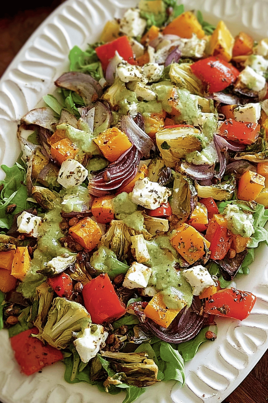 Roasted Kumara Pumpkin Spinach Salad with Pesto