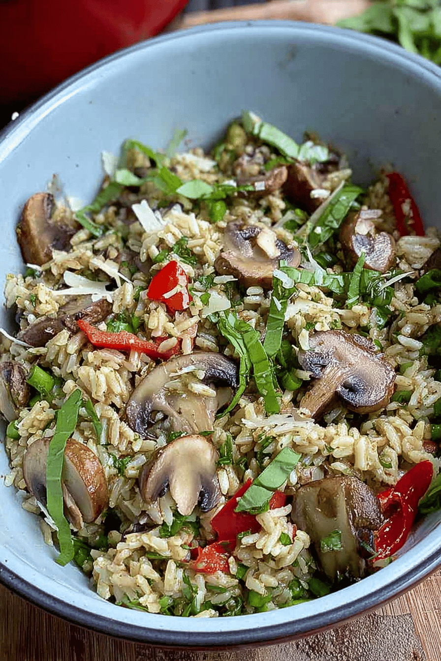 Roasted Mushroom and Brown Rice Pesto Salad
