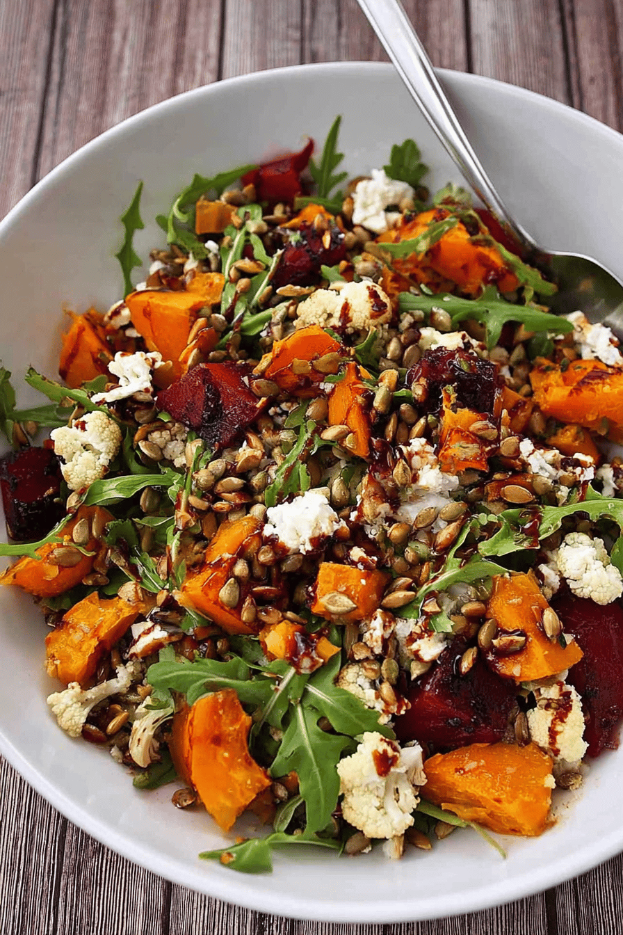 Roasted Pumpkin Cauliflower Rocket Feta Salad