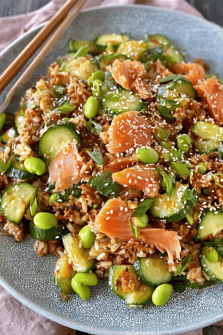 Smoked Salmon Crispy Rice Edamame Salad