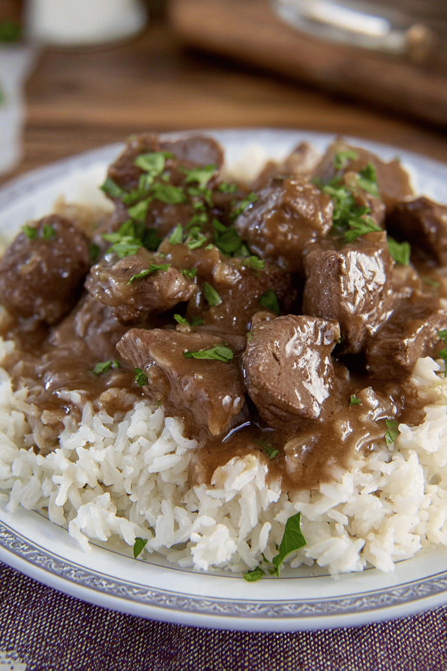 Southern Beef Tips with Savory Gravy Over Rice