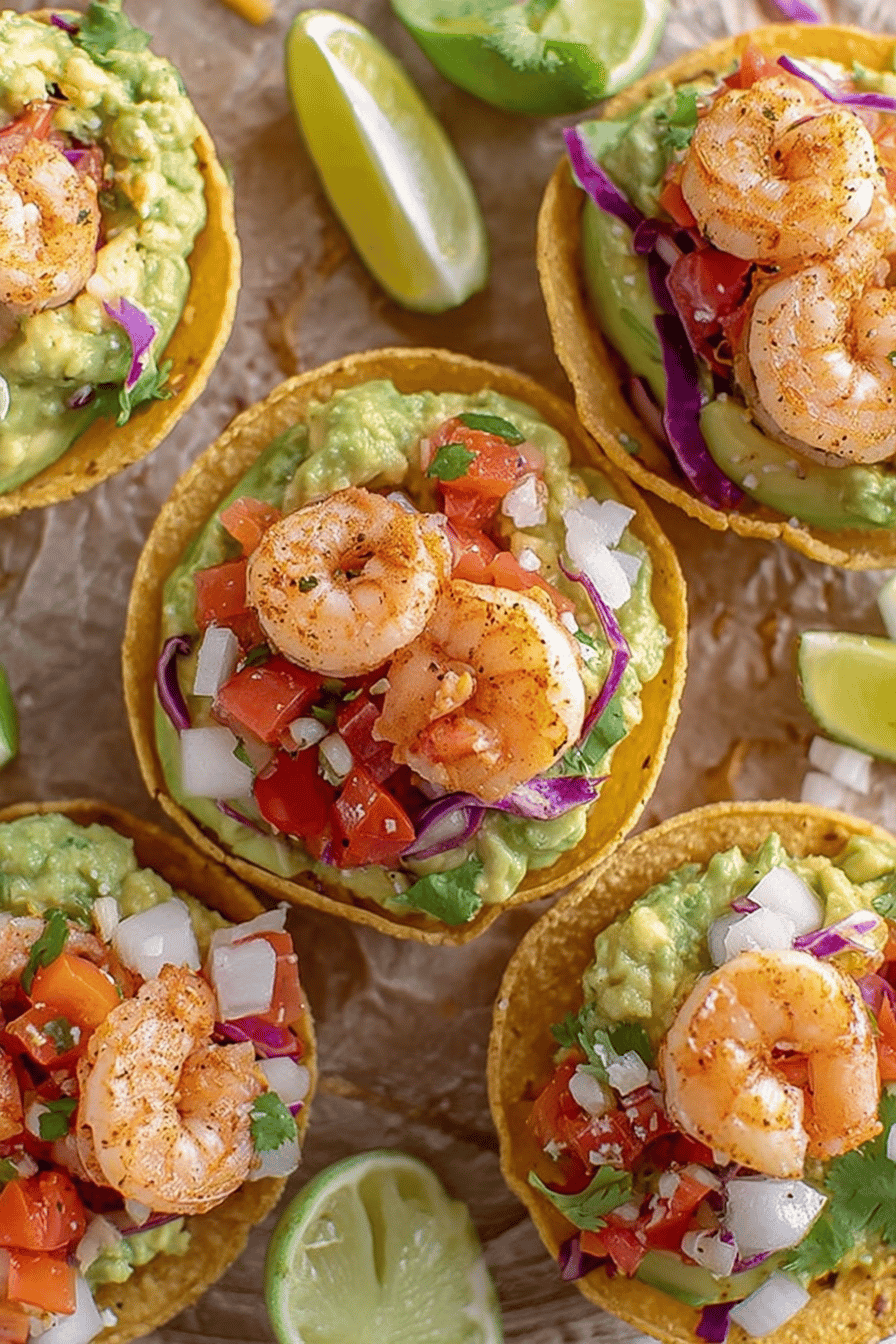 Spicy Shrimp Tostada Bites with Guacamole
