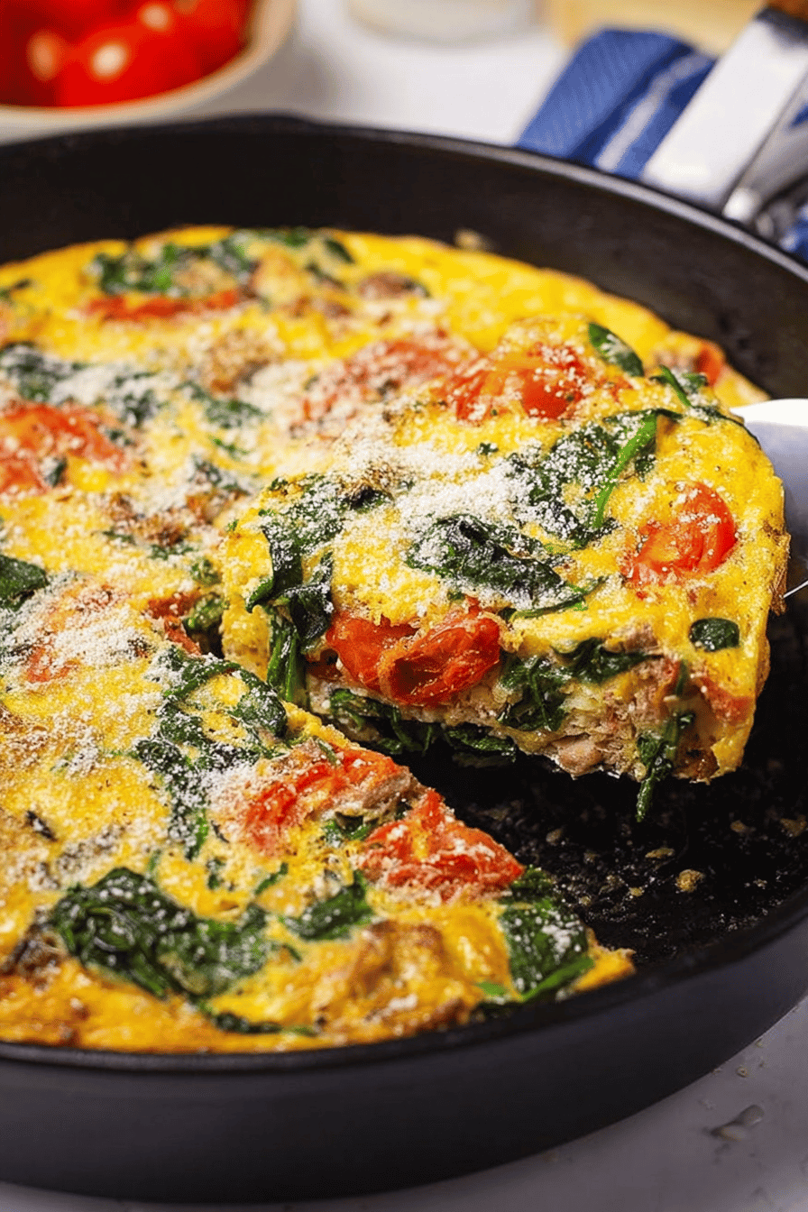 Spinach Tomato Parmesan Frittata for Breakfast