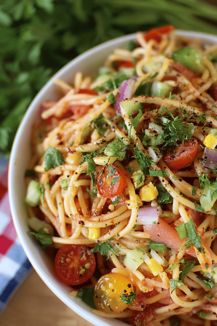 Zesty Italian Ranch Spaghetti Salad for Cookouts