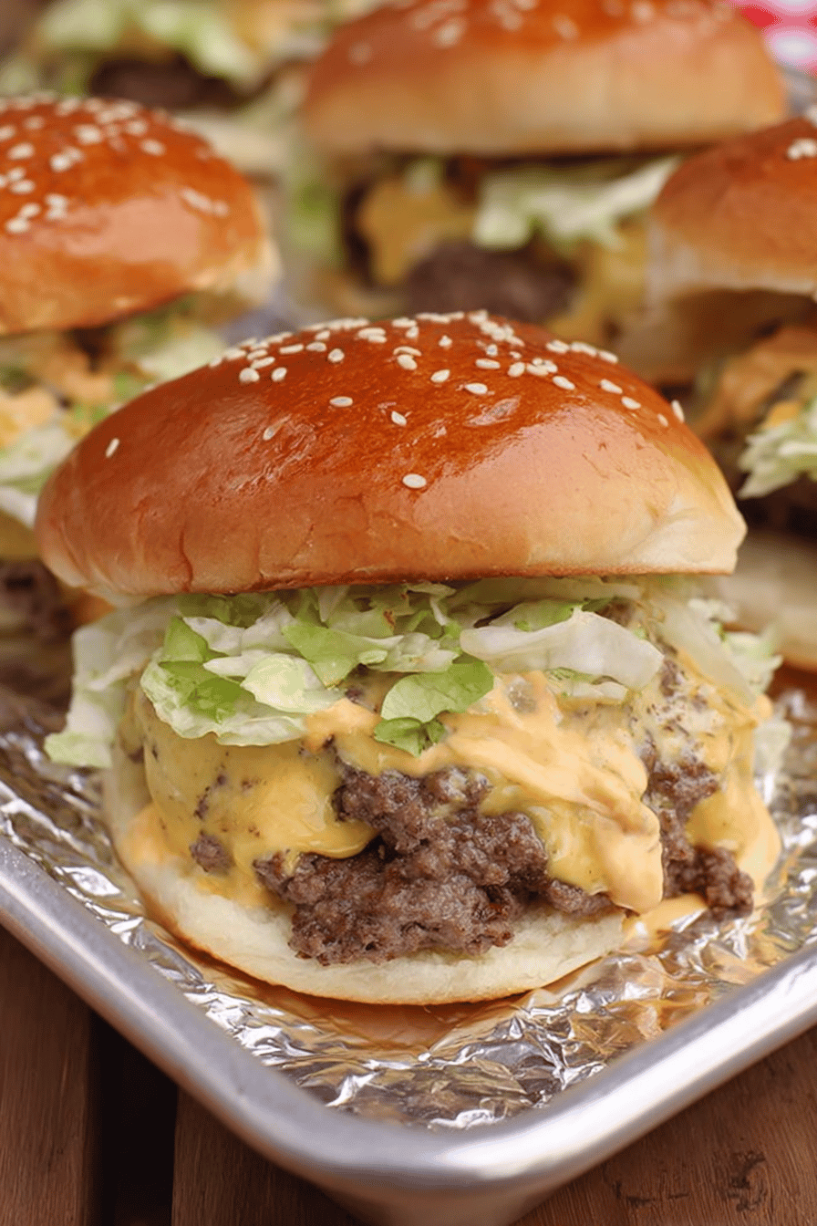 Beefy Big Mac Sliders with Cheesy Sauce