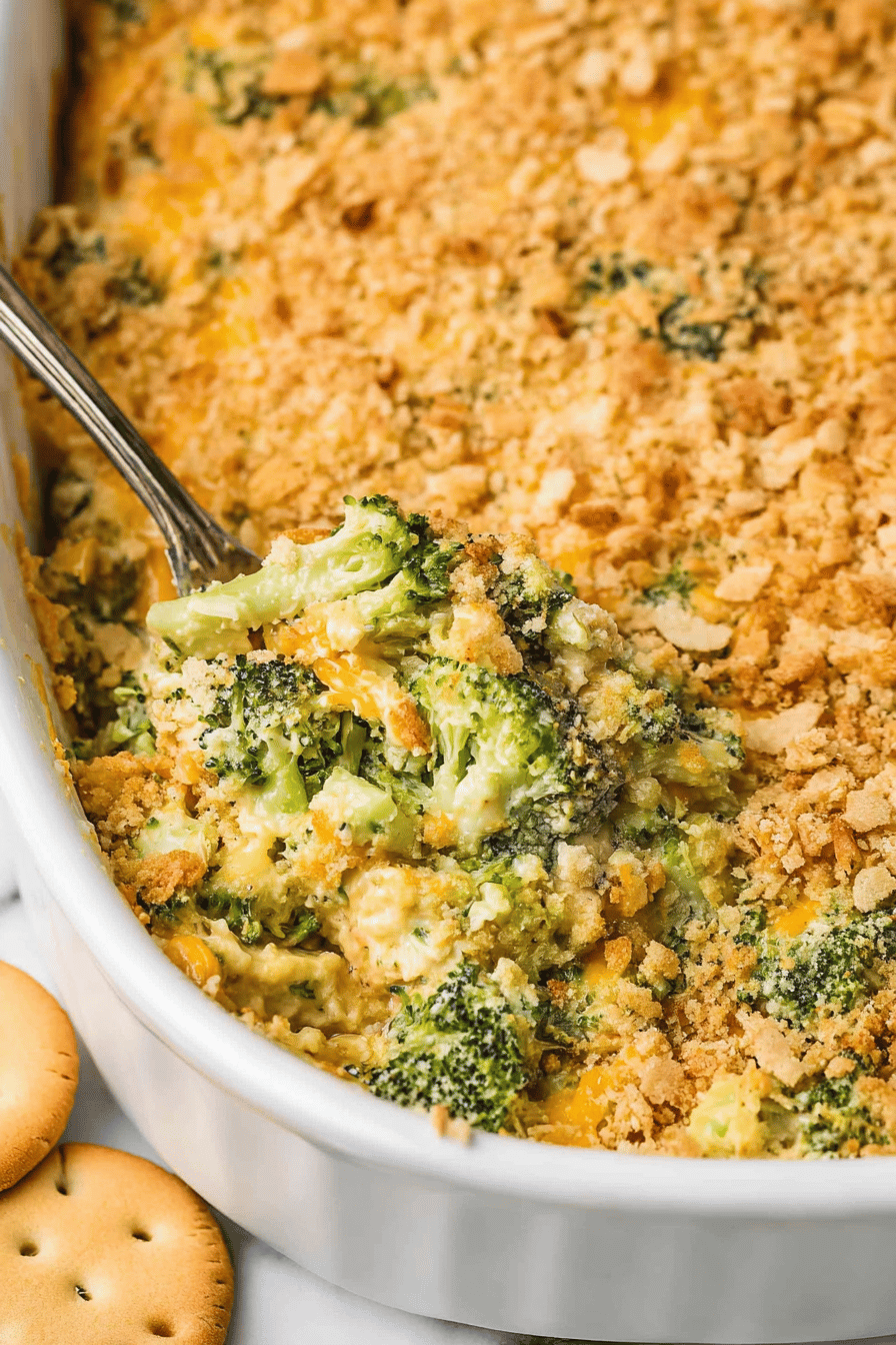 Creamy Broccoli Cheese Casserole with Ritz Topping