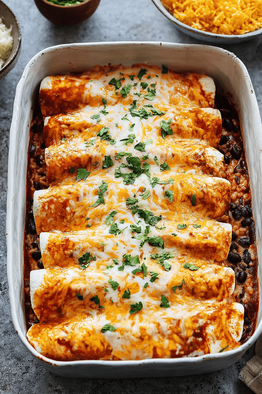 Creamy Chicken Rice Veggie Enchiladas
