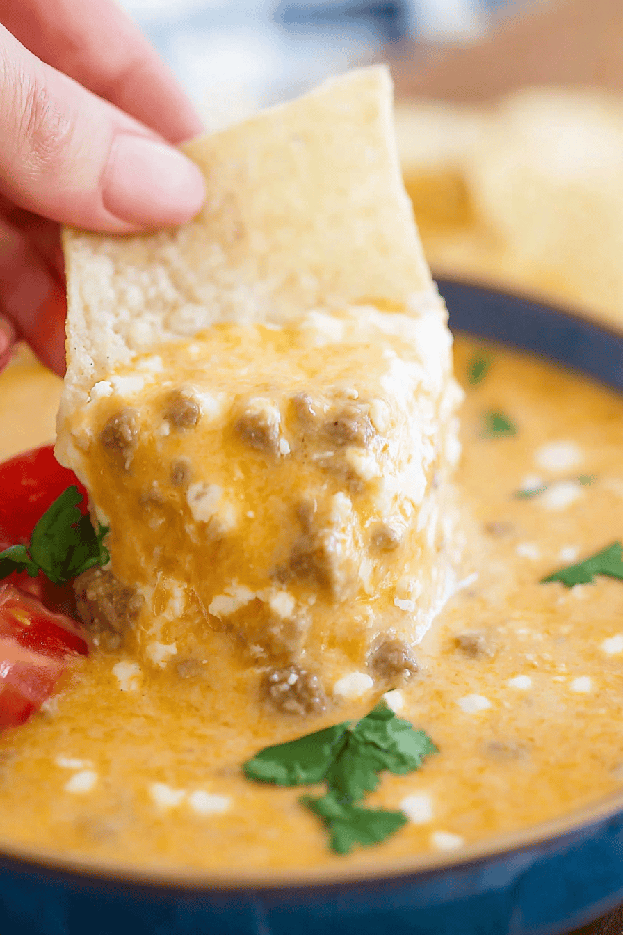 Creamy Cottage Cheese Queso with Beef and Chiles