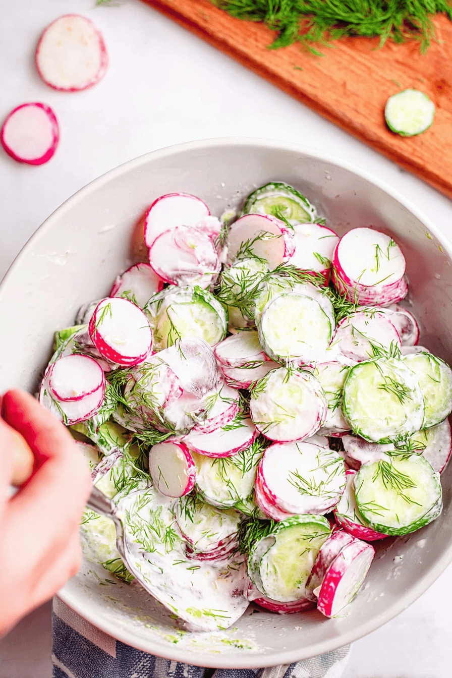 Creamy Cucumber Radish Salad with Dill and Garlic