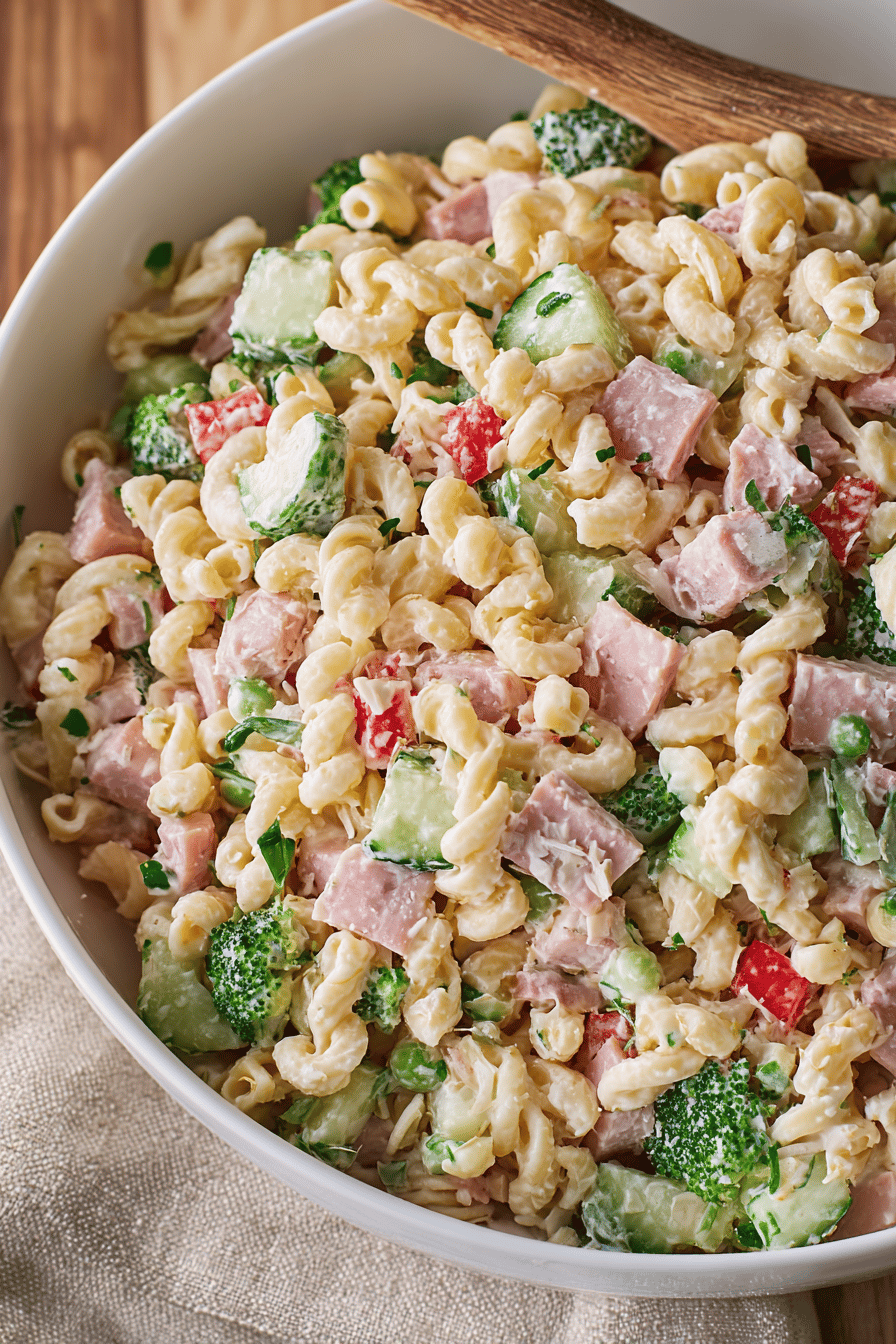 Creamy Ham Pasta Salad with Crunchy Veggies
