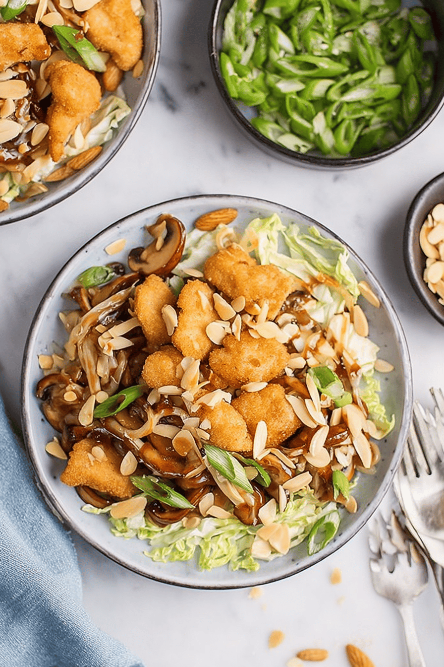 Crispy Almond Chicken with Mushroom Gravy
