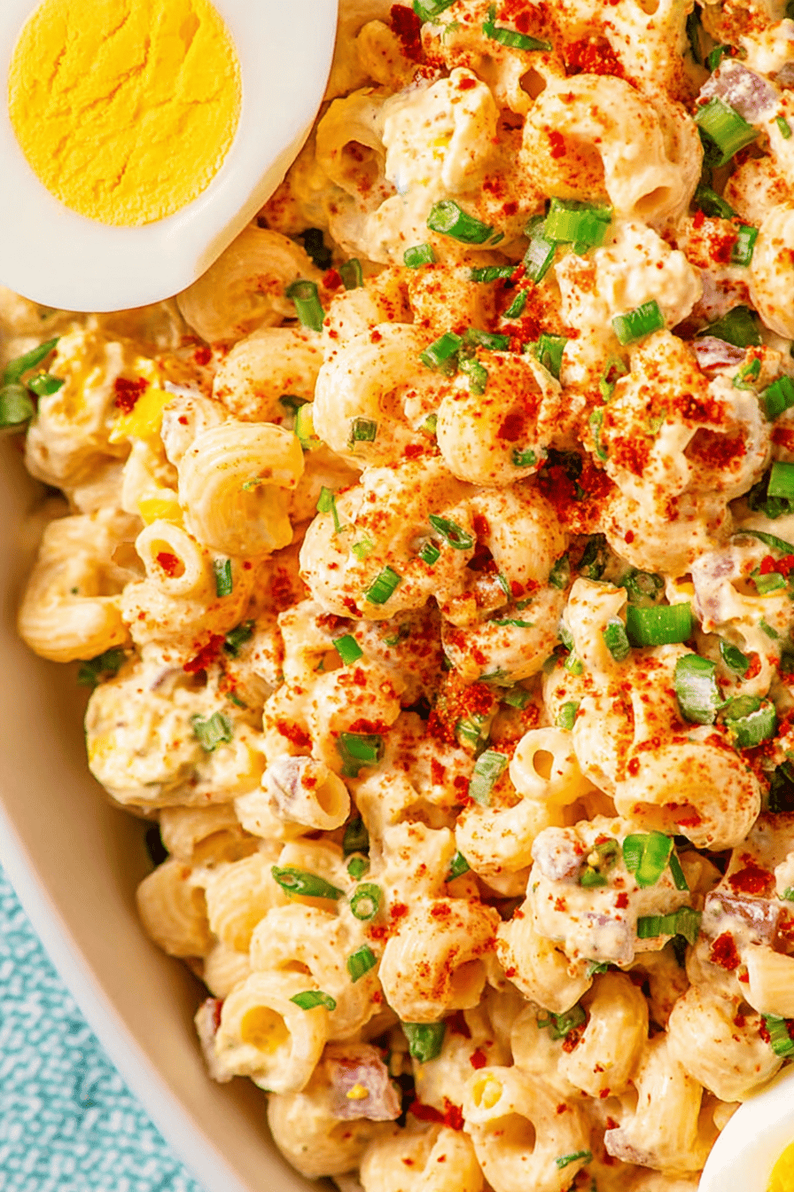 Deviled Egg Pasta Salad with Creamy Pickle Dressing