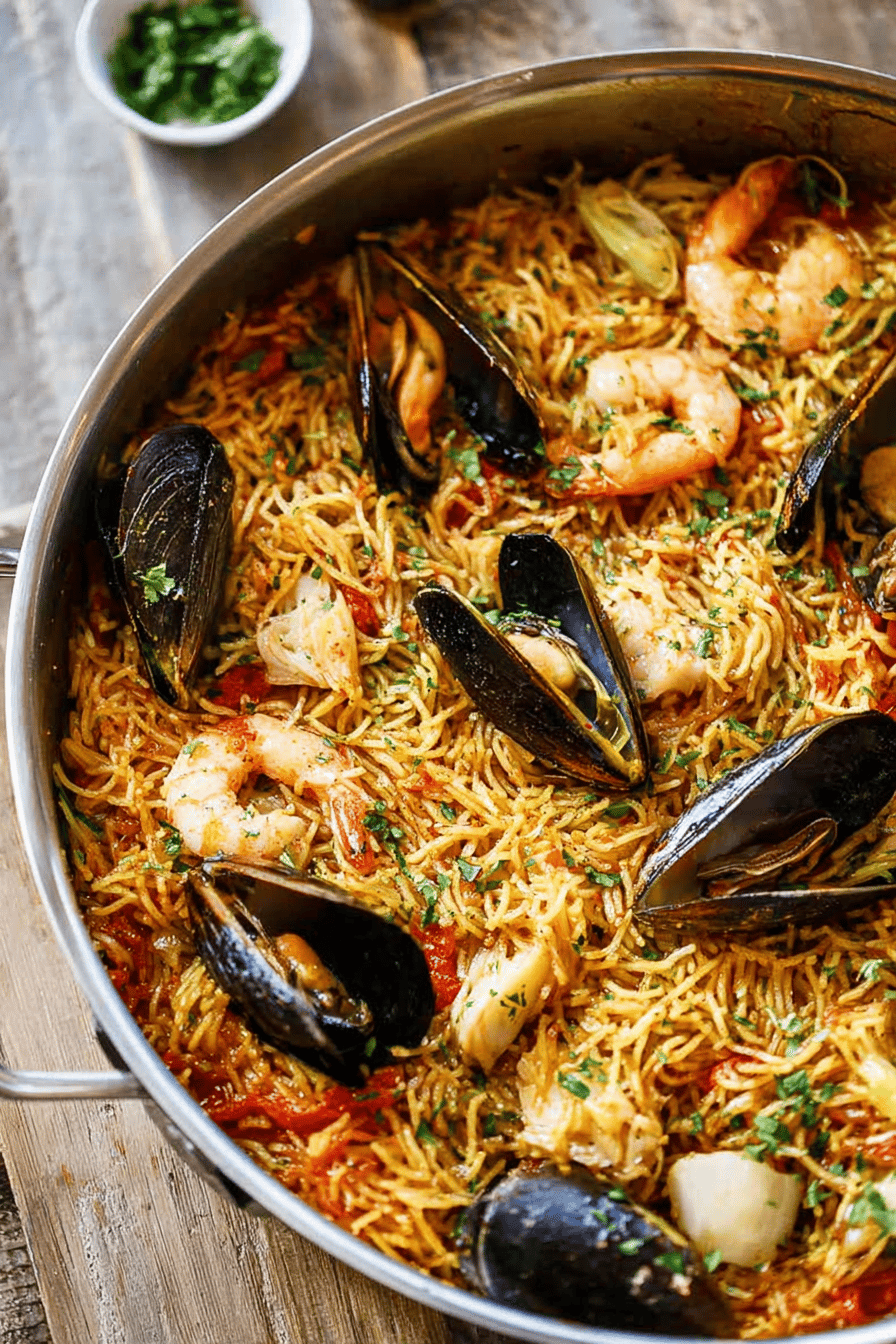 Golden Noodle FideuĂ : A Spanish One-Pan Delight