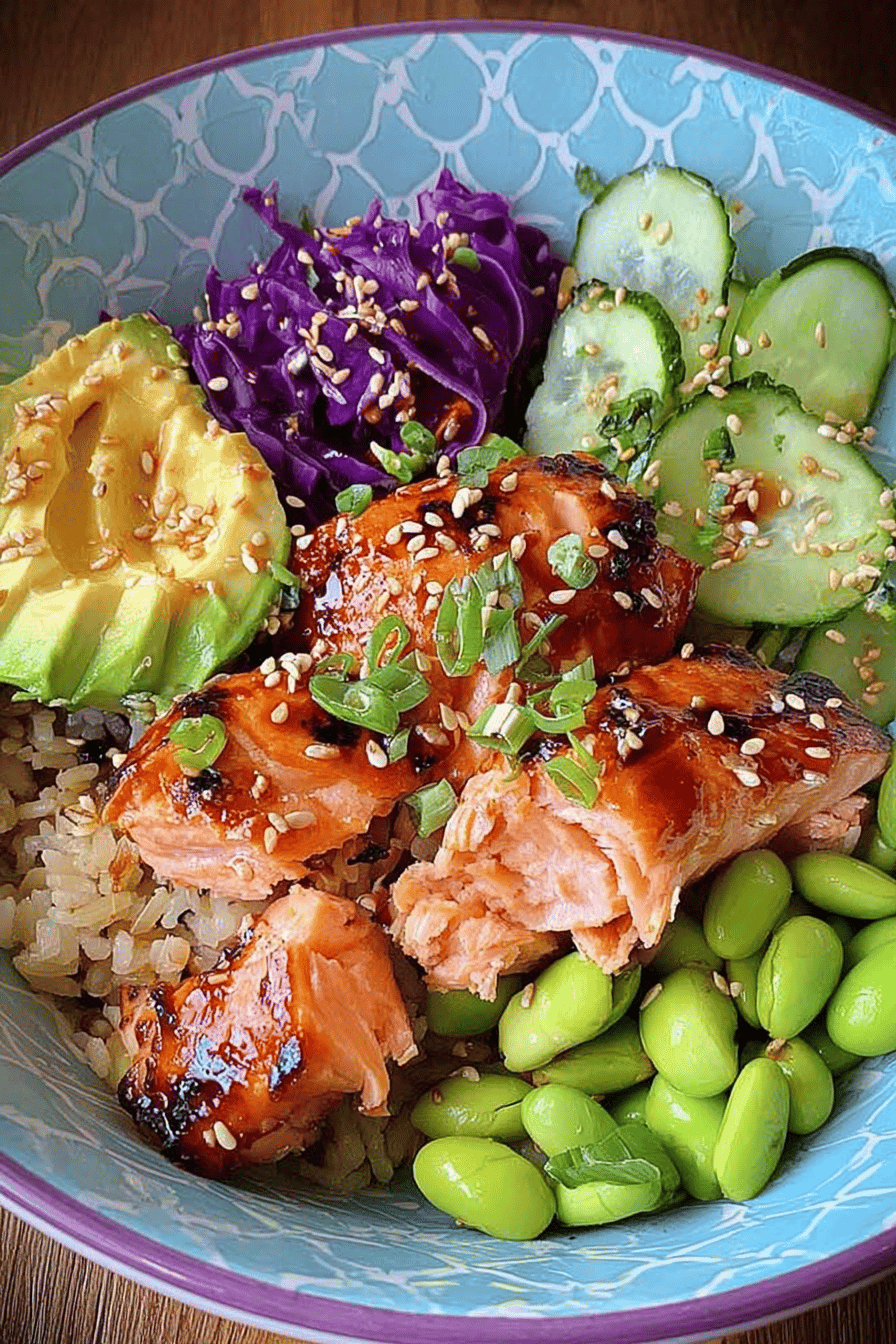 Grilled Honey Soy Salmon Veggie Rice Bowls