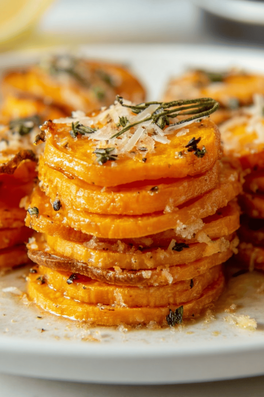 Honey Parmesan Rosemary Sweet Potato Stacks
