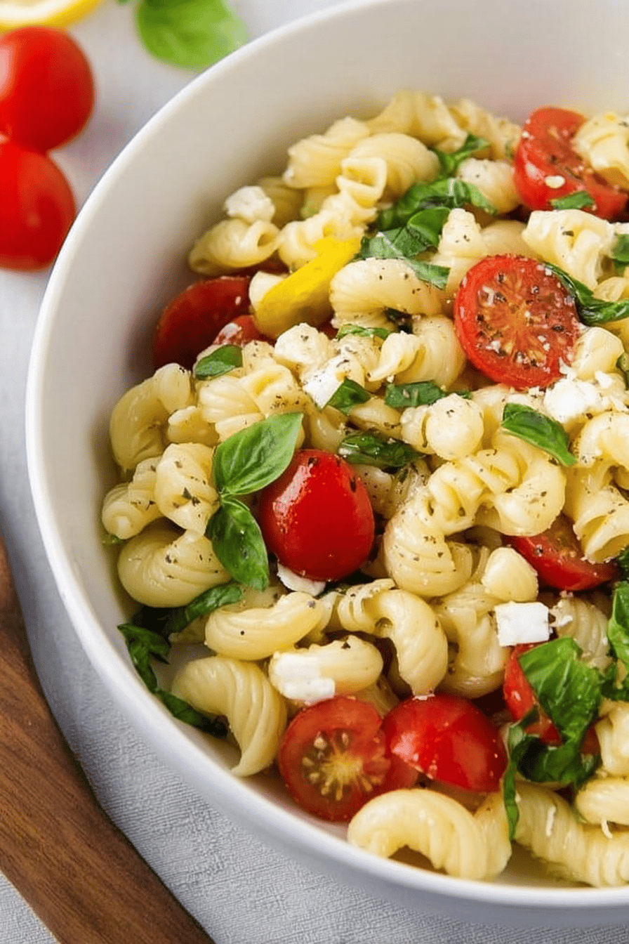 Lemon Basil Pasta Salad with Feta & Tomatoes