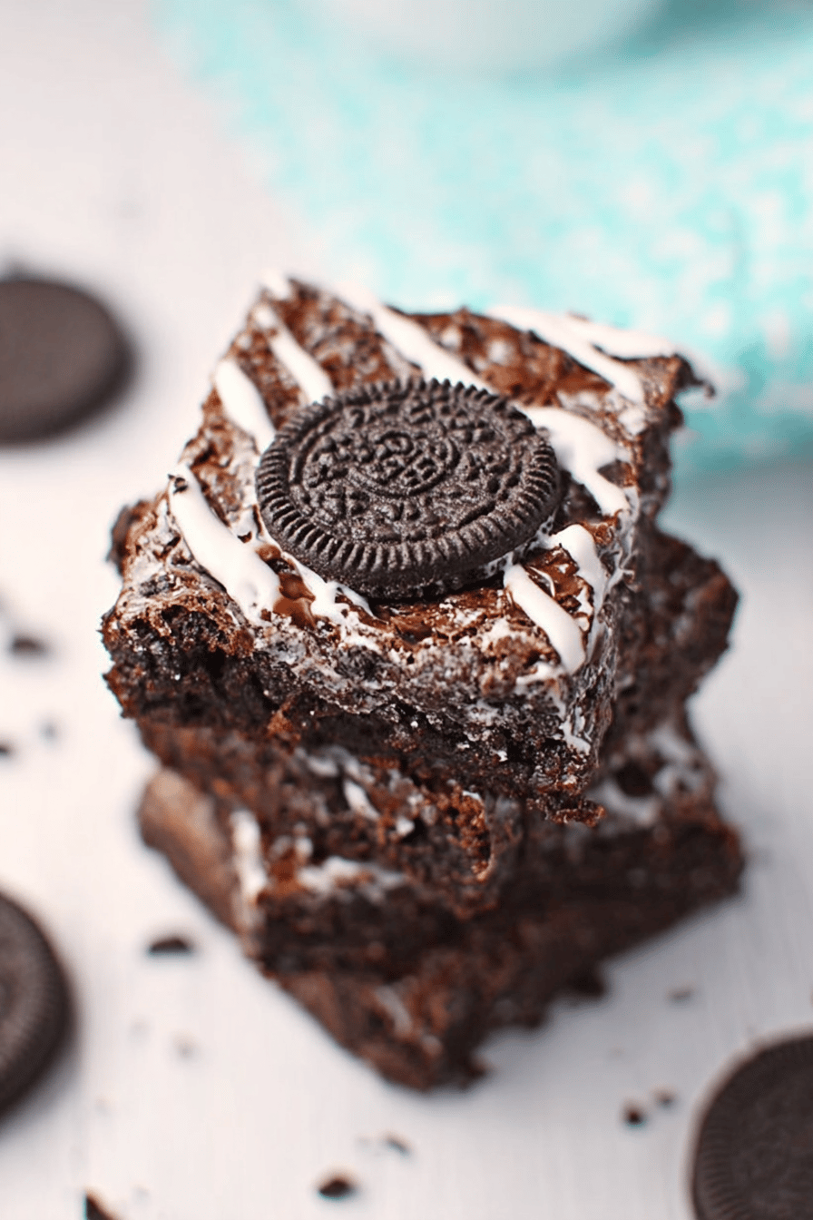 Oreo Brownies with Vanilla Drizzle