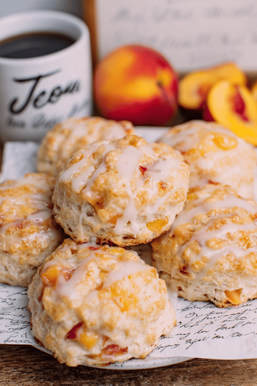 Peach Buttermilk Biscuits with Vanilla Glaze