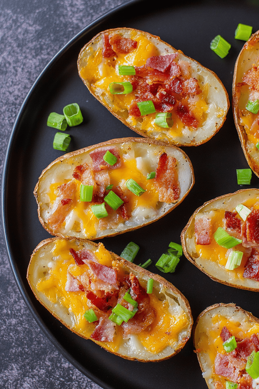 Quick Air Fryer Potato Skins with Bacon & Cheese