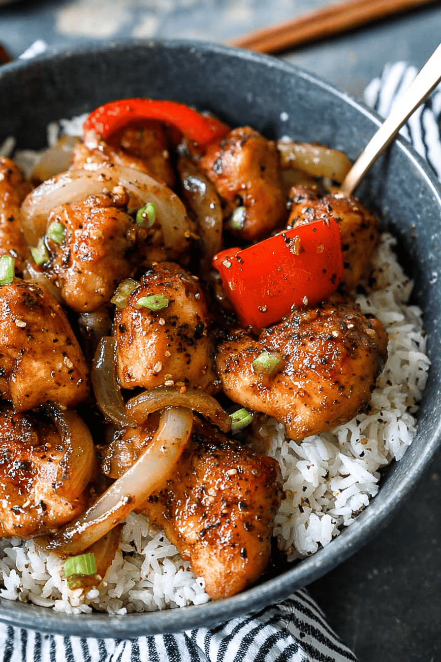 Quick Black Pepper Chicken Stir-Fry with Rice