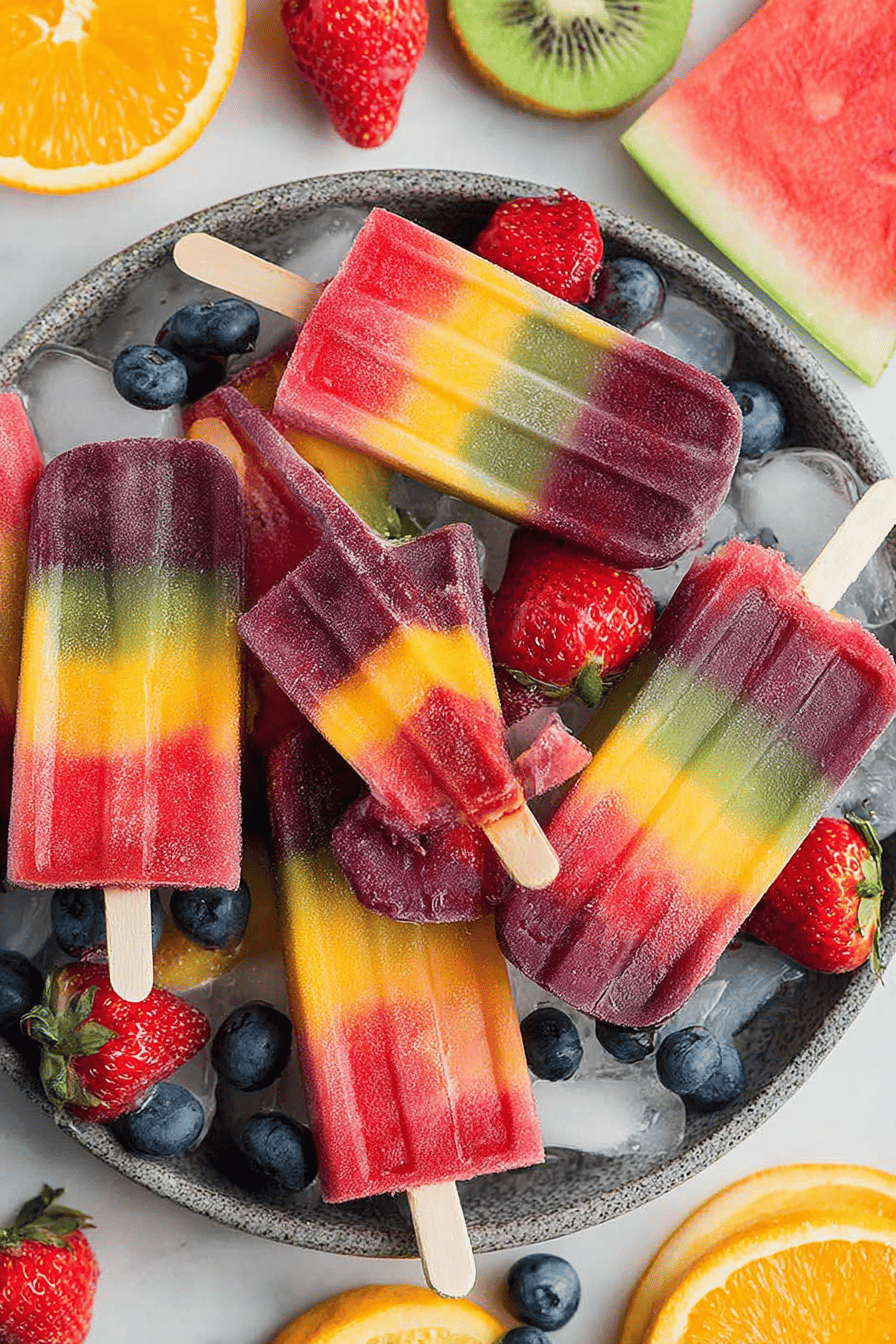 Rainbow Fruit Honey Popsicles for Summer
