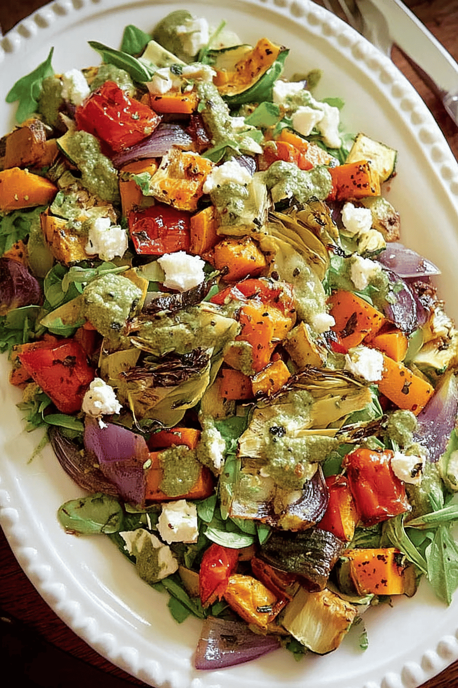 Roasted Kumara Pumpkin Spinach Salad with Pesto