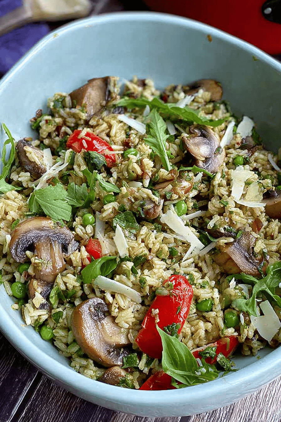 Roasted Mushroom and Brown Rice Pesto Salad