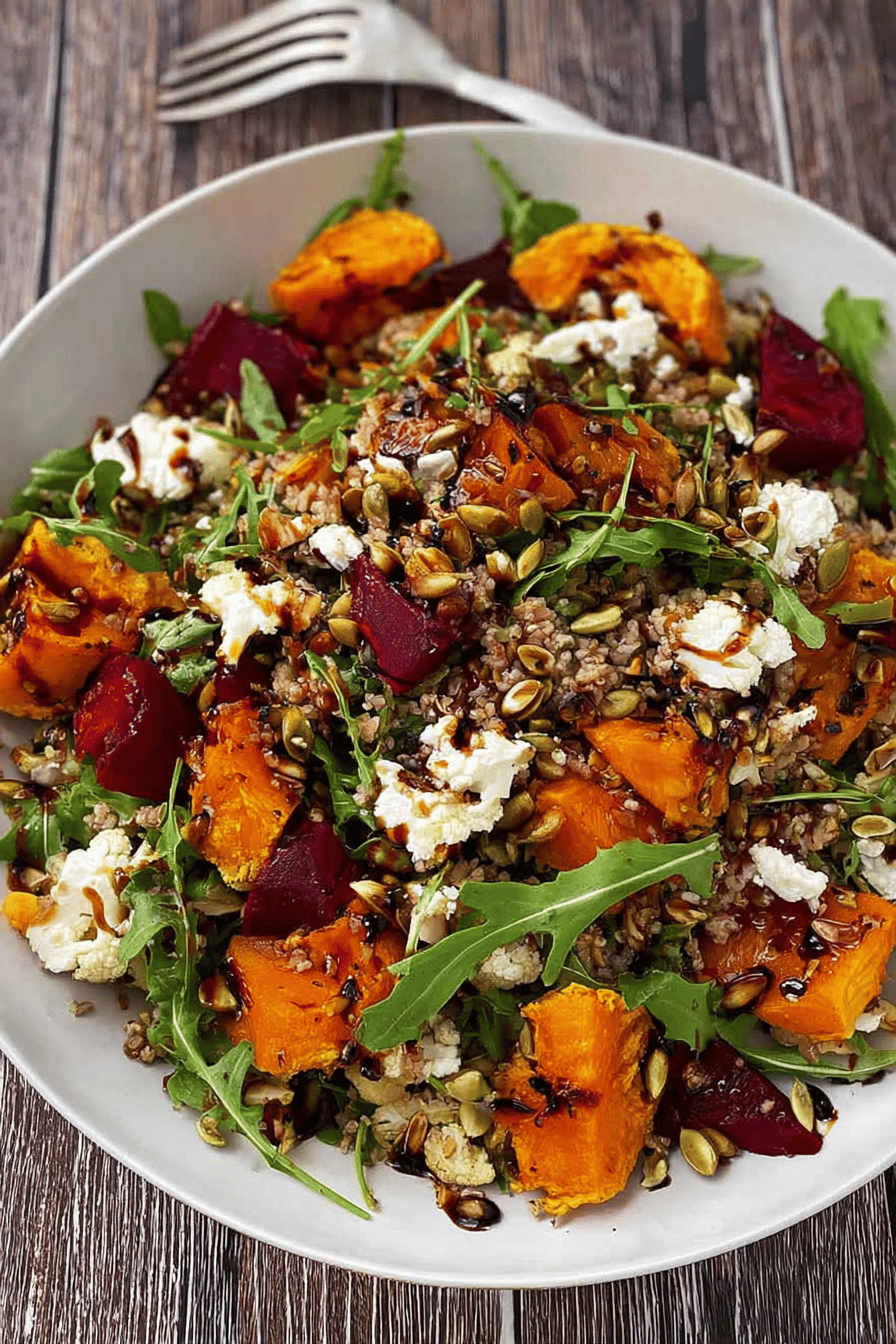 Roasted Pumpkin Cauliflower Rocket Feta Salad