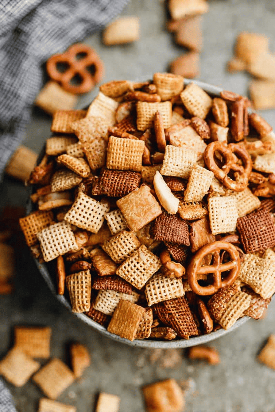 Savory Homemade Chex Mix Recipe with Nuts and Pretzels